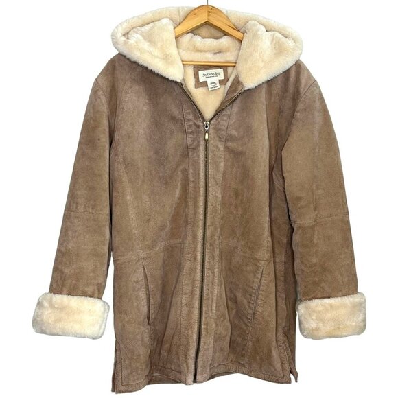 St. John's Bay Jackets & Blazers - St. John’s Bay Tan Suede Faux Fur Lined Hooded Coat WASHABLE Suede Size Medium
